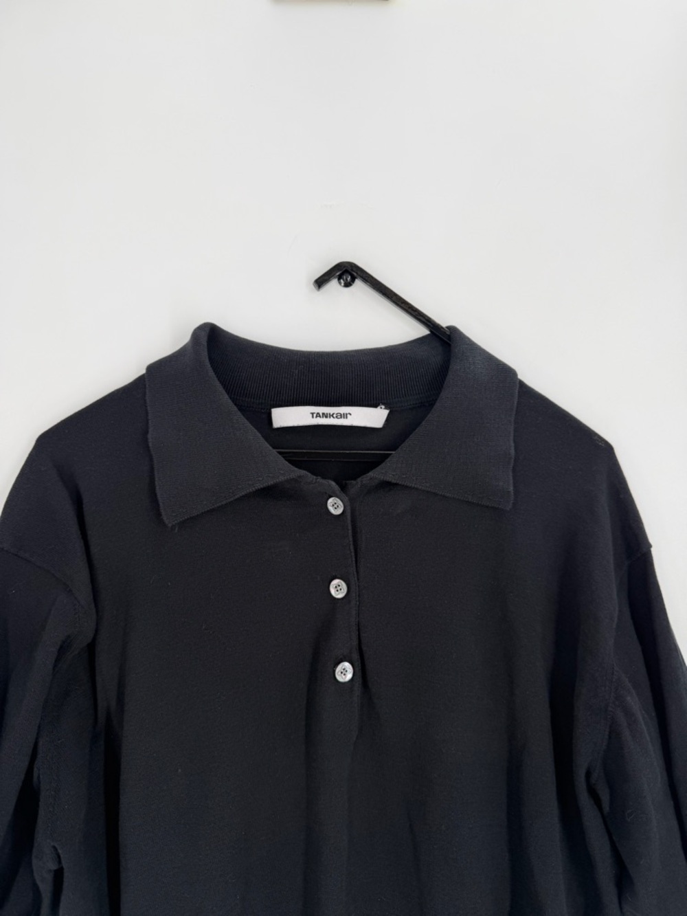 Tank Air Black Polo Knitted Silk Blend Quarter Buttoned Collared Shirt Sweater